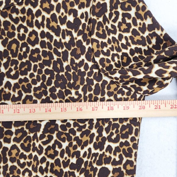 J Crew Dress Womens 10 Tan Brown Leopard Print Long Sleeve Shift Knee Length - Picture 3 of 11